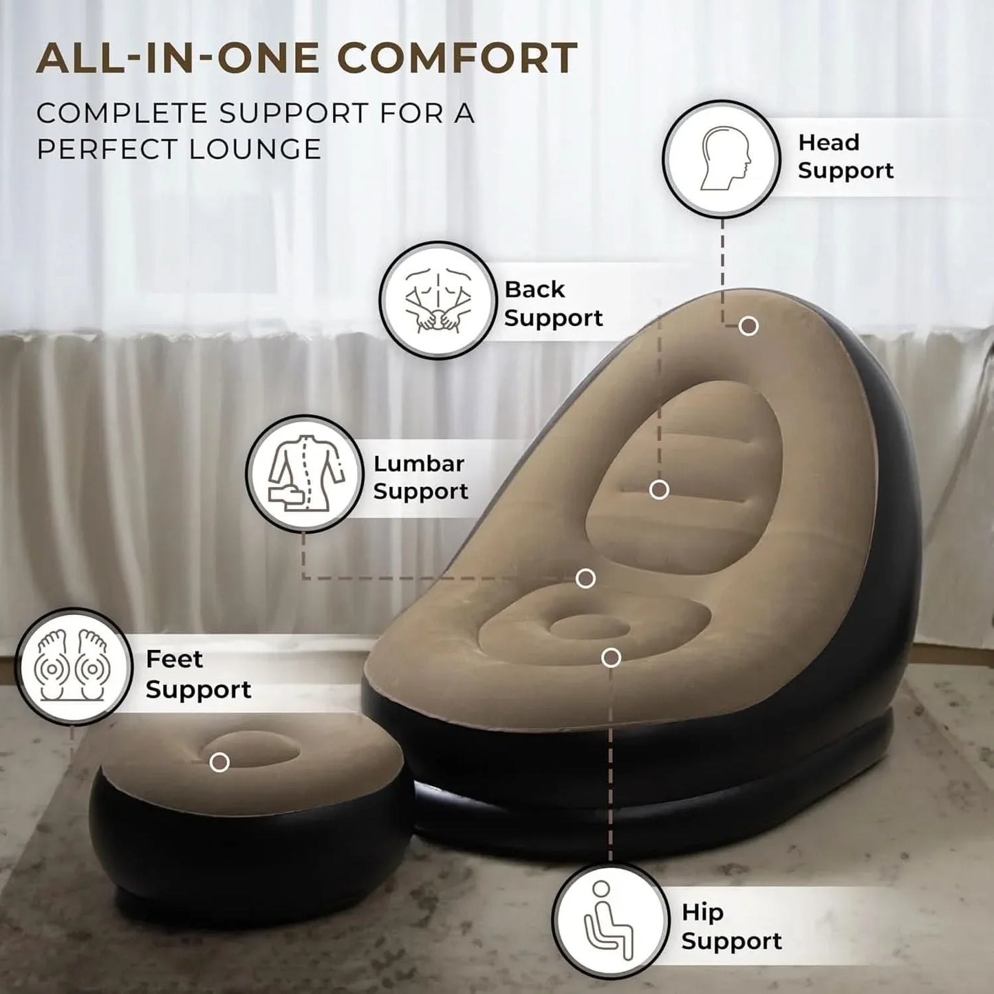 Inflatable Sofa with Footrest and Free Electric Inflator